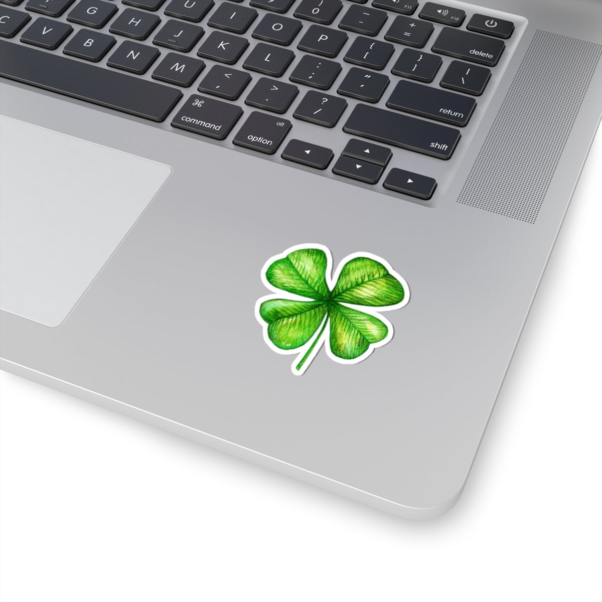 Four-Leaf Clover Kiss-Cut Sticker — Lucky Green Shamrock Decal for Laptops, Journals & Gifts