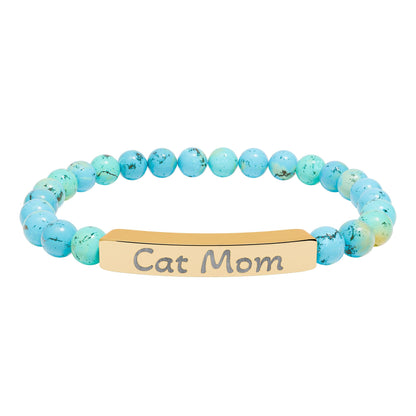 Engraved Stone Bracelet - 'Cat Mom'