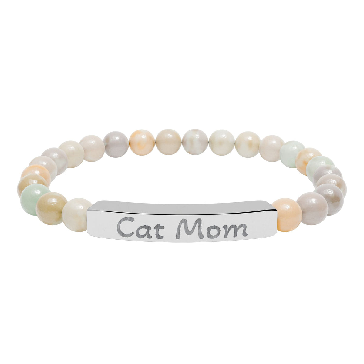 Engraved Stone Bracelet - 'Cat Mom'