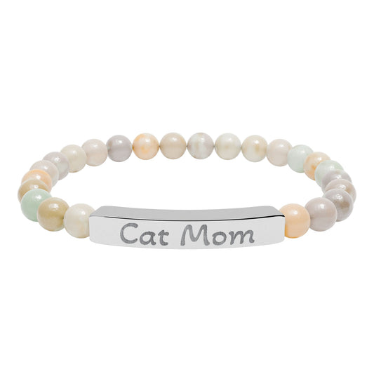 Engraved Stone Bracelet - 'Cat Mom'