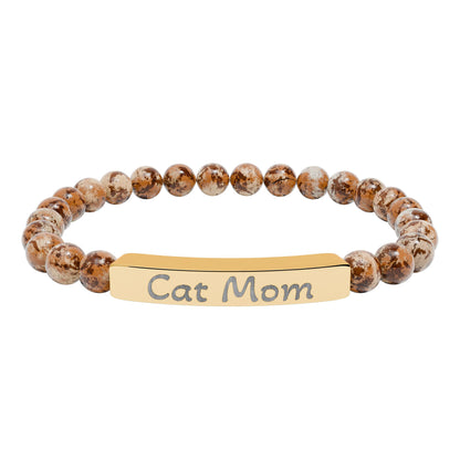 Engraved Stone Bracelet - 'Cat Mom'