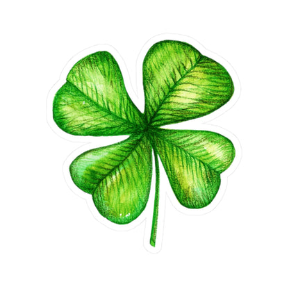 Four-Leaf Clover Kiss-Cut Sticker — Lucky Green Shamrock Decal for Laptops, Journals & Gifts