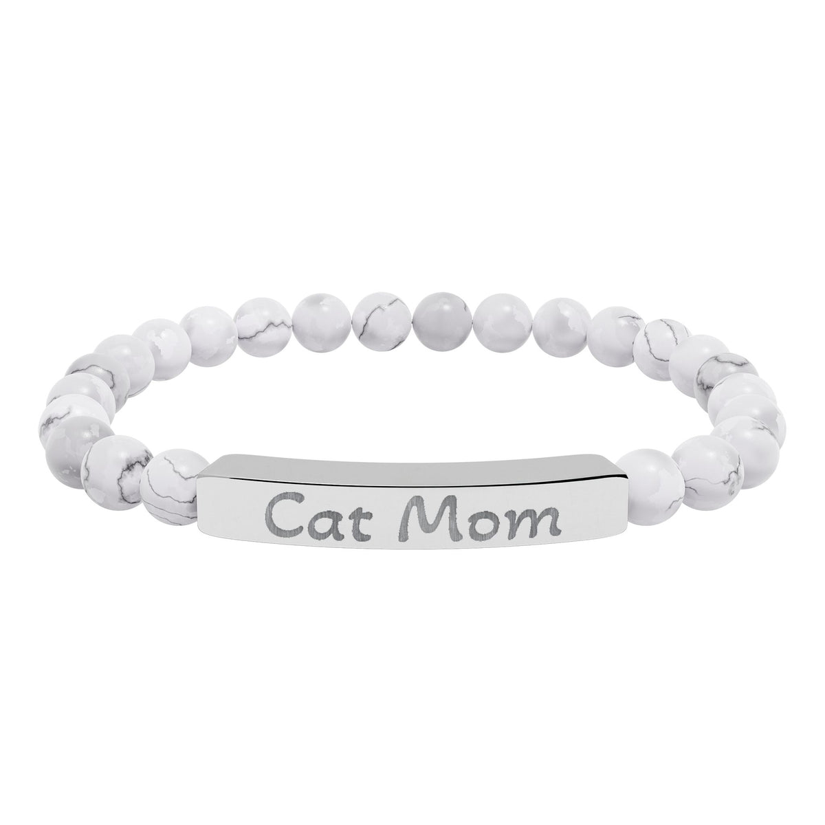 Engraved Stone Bracelet - 'Cat Mom'
