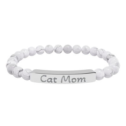 Engraved Stone Bracelet - 'Cat Mom'