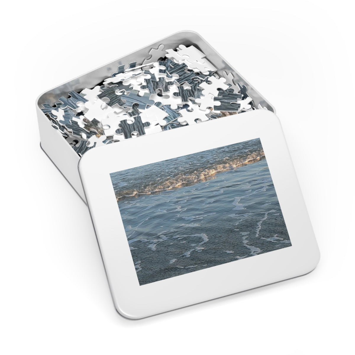 Ocean Shoreline Jigsaw Puzzle with Tin — Calming Beach Waves 252‑Piece Puzzle