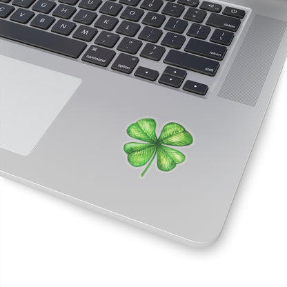 Four-Leaf Clover Kiss-Cut Sticker — Lucky Green Shamrock Decal for Laptops, Journals & Gifts