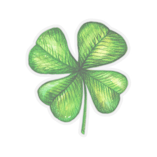 Four-Leaf Clover Kiss-Cut Sticker — Lucky Green Shamrock Decal for Laptops, Journals & Gifts