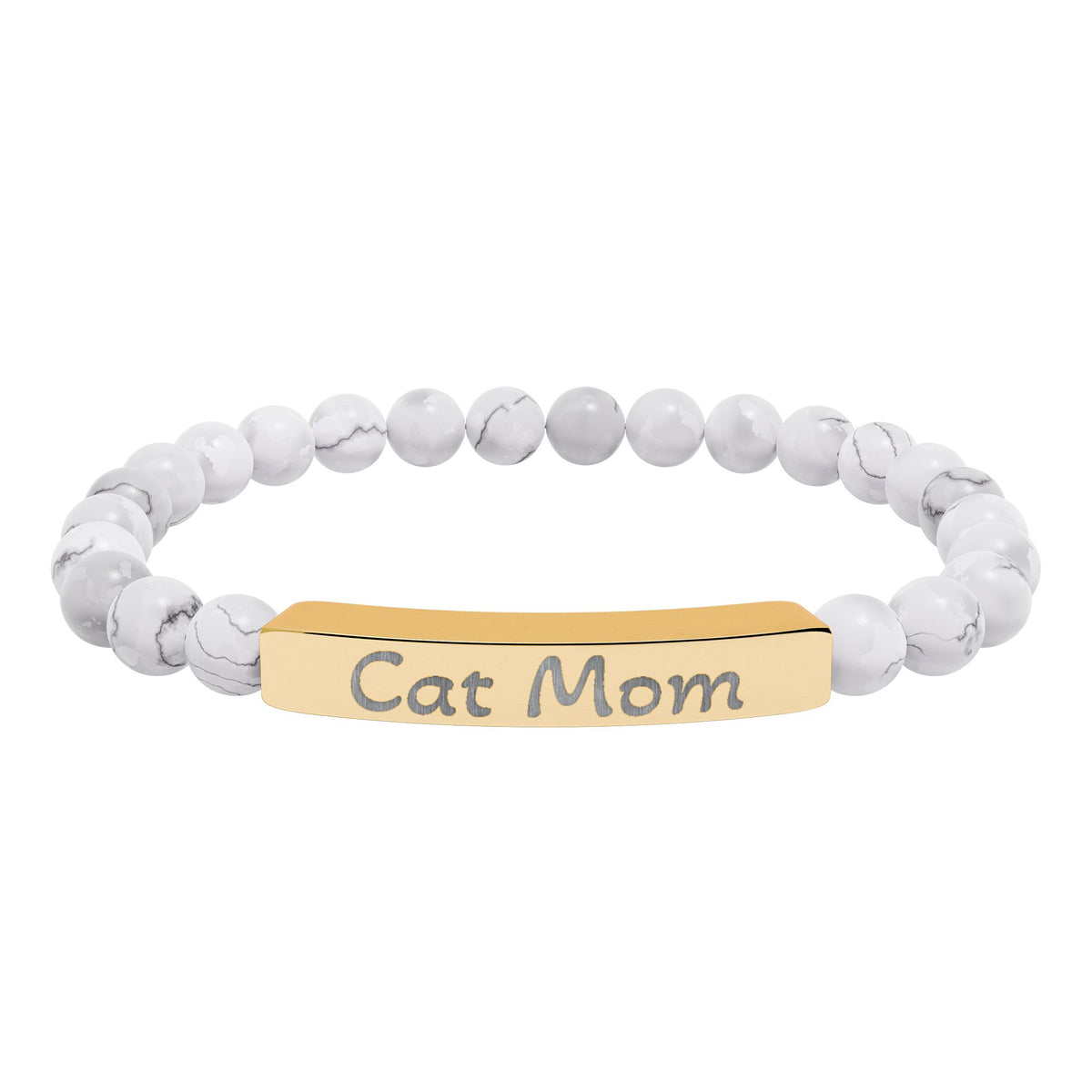 Engraved Stone Bracelet - 'Cat Mom'