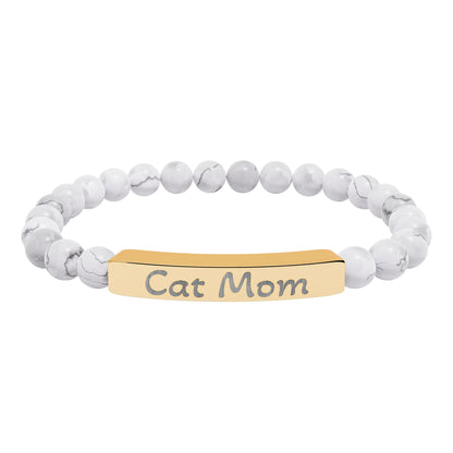 Engraved Stone Bracelet - 'Cat Mom'