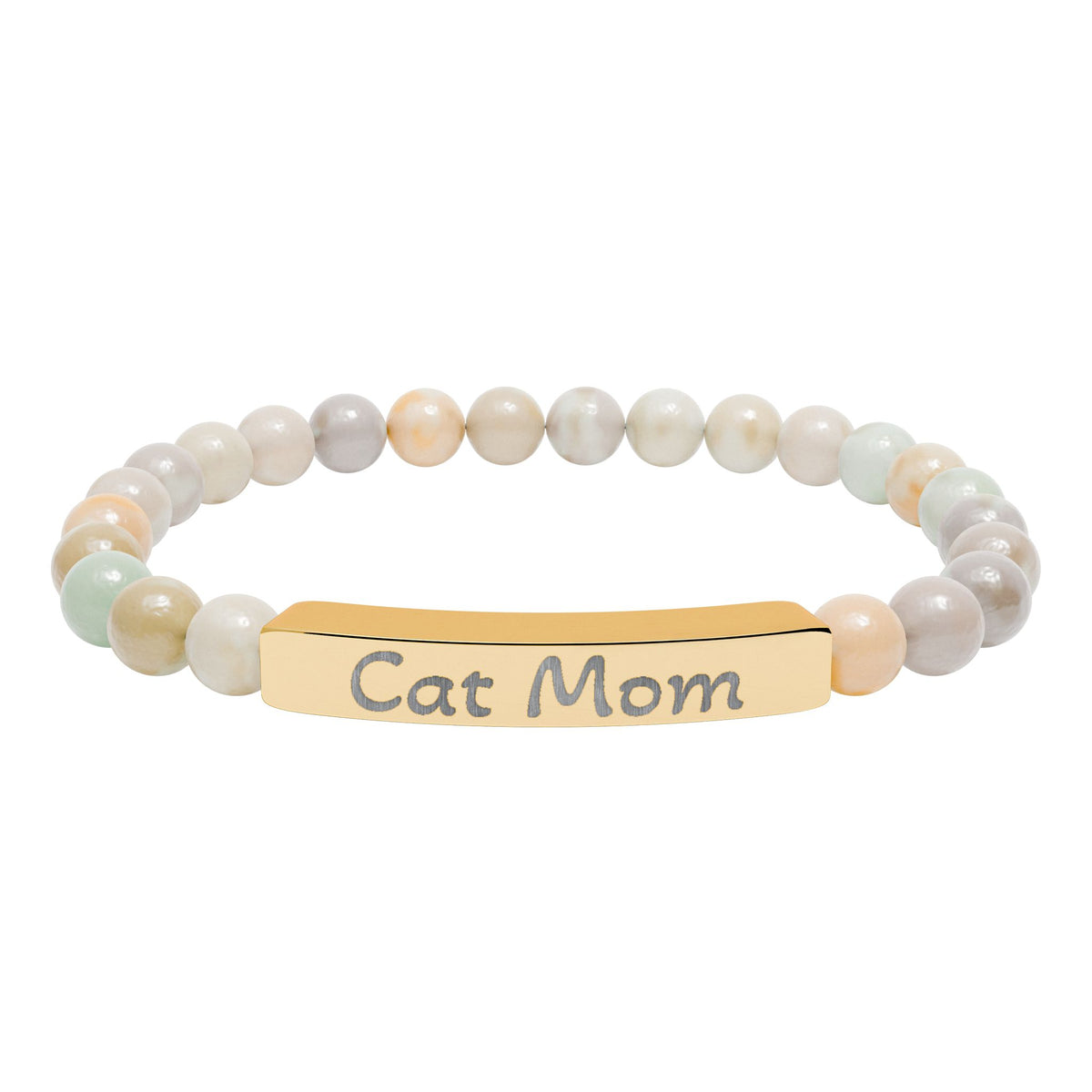 Engraved Stone Bracelet - 'Cat Mom'