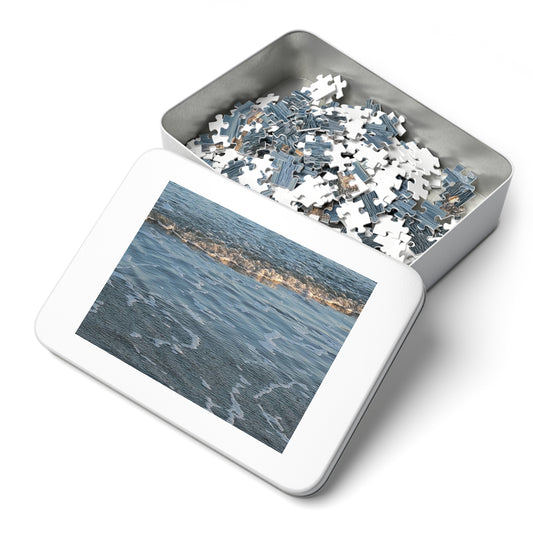 Ocean Shoreline Jigsaw Puzzle with Tin — Calming Beach Waves 252‑Piece Puzzle
