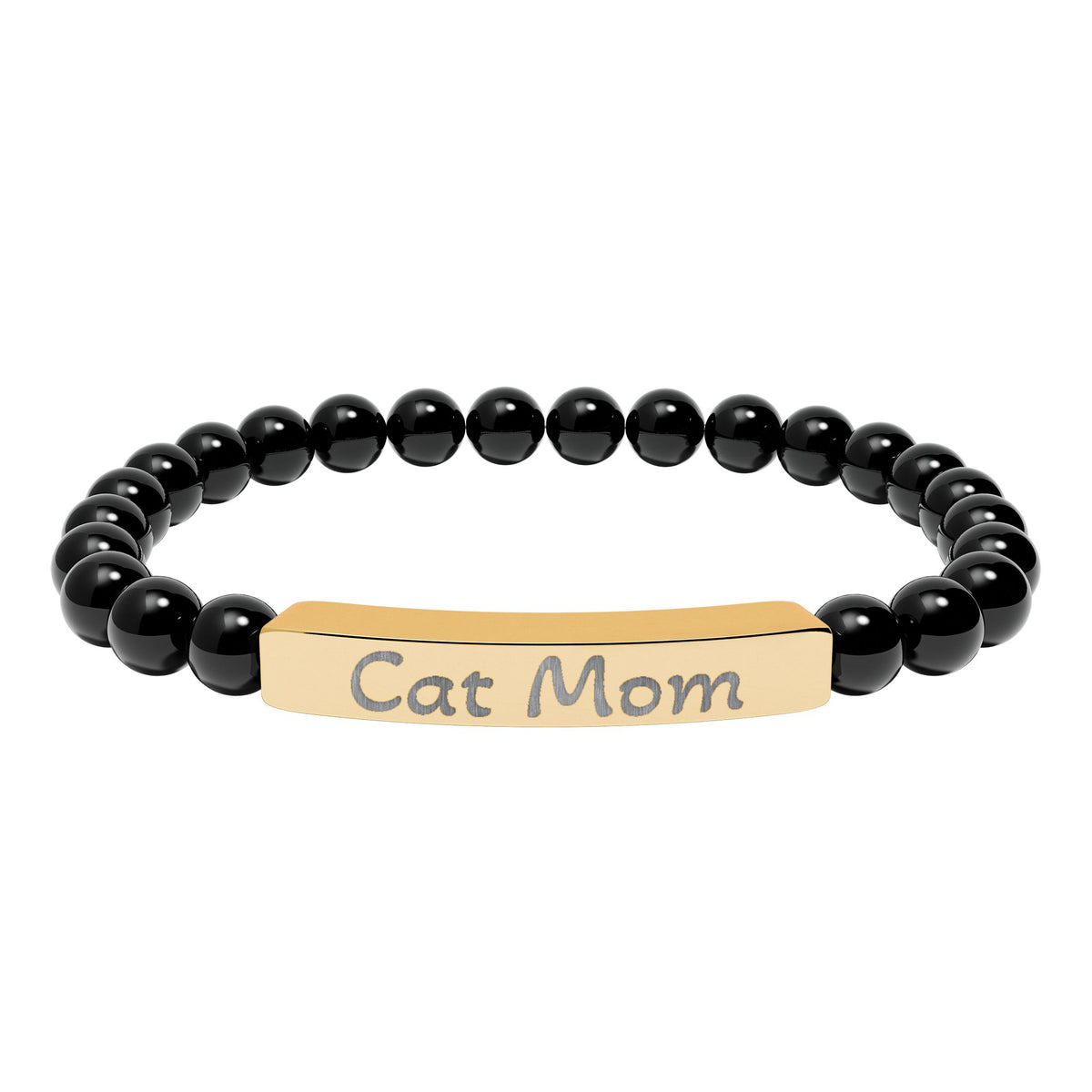 Engraved Stone Bracelet - 'Cat Mom'