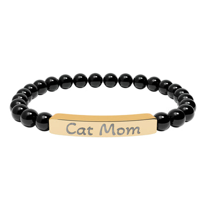 Engraved Stone Bracelet - 'Cat Mom'