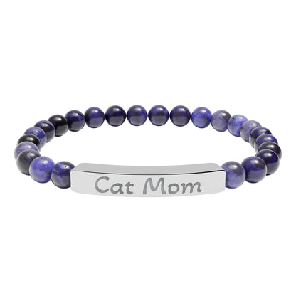 Engraved Stone Bracelet - 'Cat Mom'