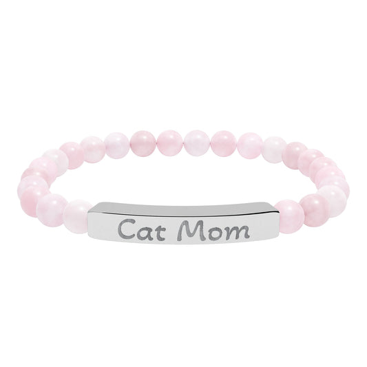 Engraved Stone Bracelet - 'Cat Mom'