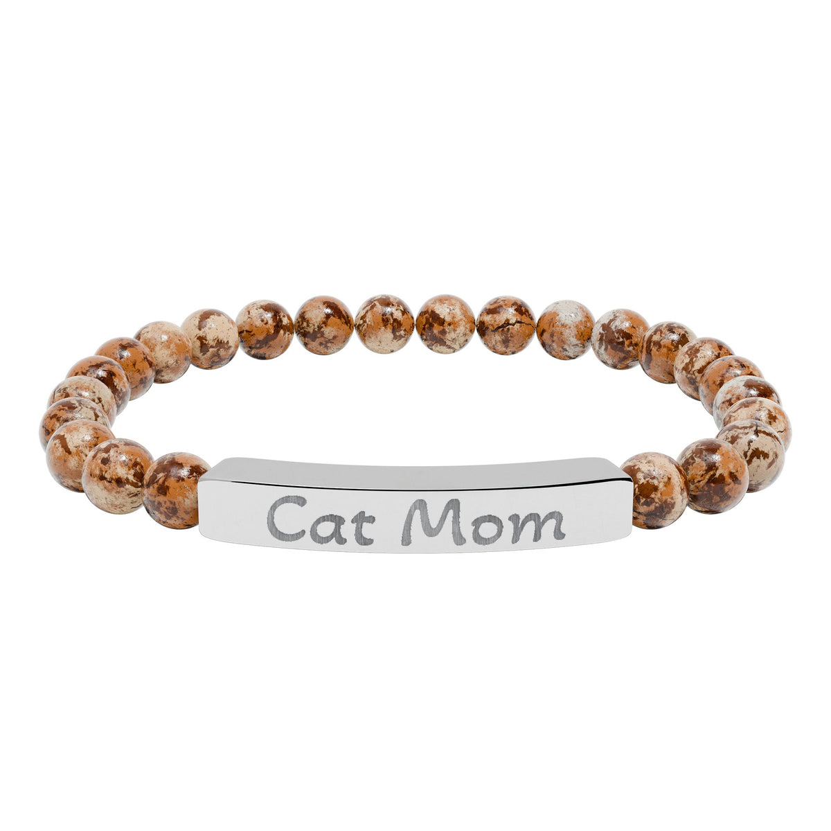 Engraved Stone Bracelet - 'Cat Mom'