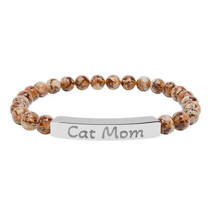 Engraved Stone Bracelet - 'Cat Mom'