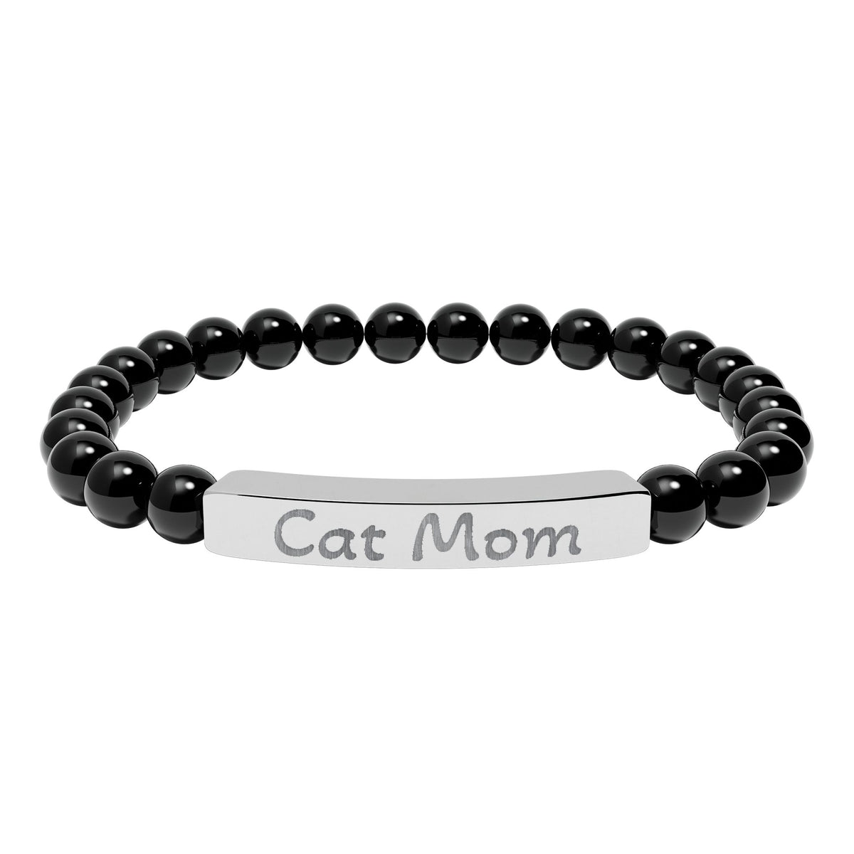 Engraved Stone Bracelet - 'Cat Mom'