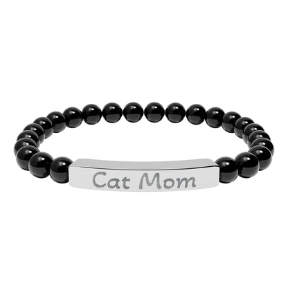 Engraved Stone Bracelet - 'Cat Mom'