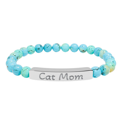 Engraved Stone Bracelet - 'Cat Mom'